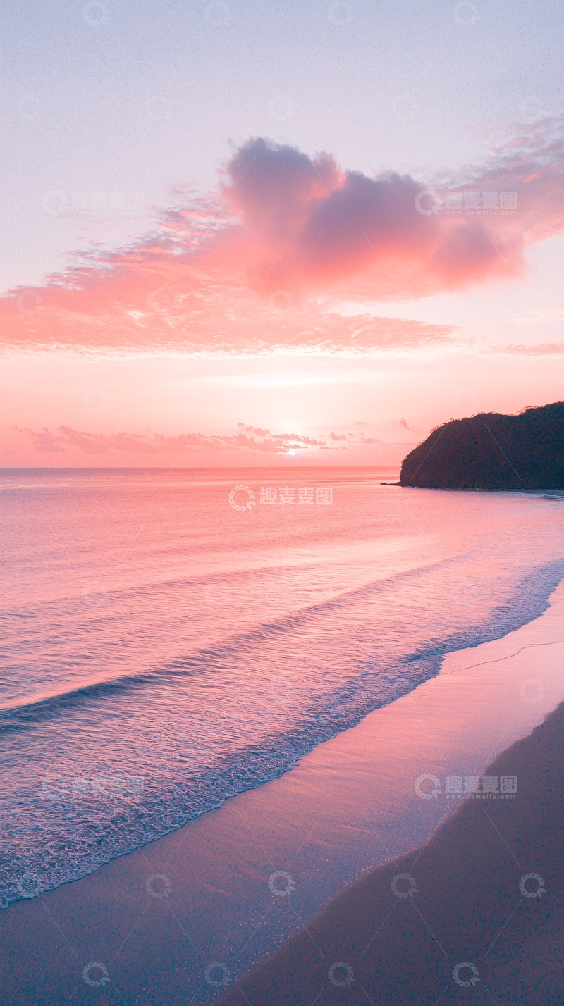 高清大图下载【趣麦麦图】粉红日落海滩风景