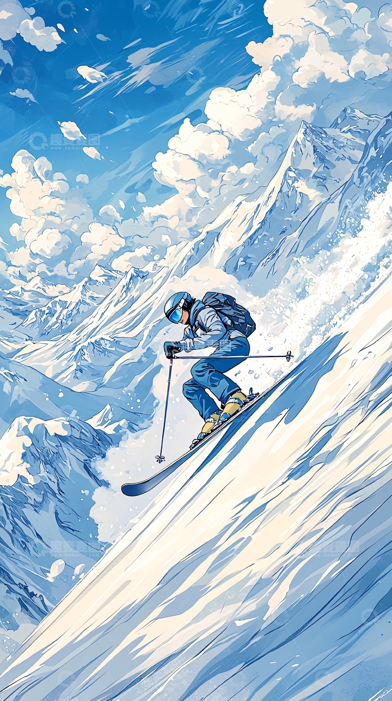 高清大图下载【趣麦麦图】冬季滑雪运动插画
