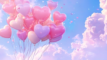 粉色心形气球天空背景