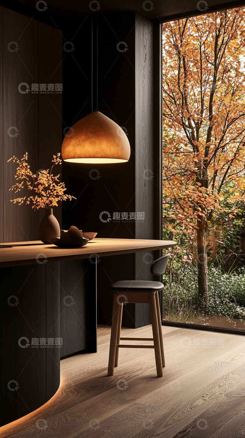 高清大图下载【趣麦麦图】秋日自然光下的室内餐桌场景