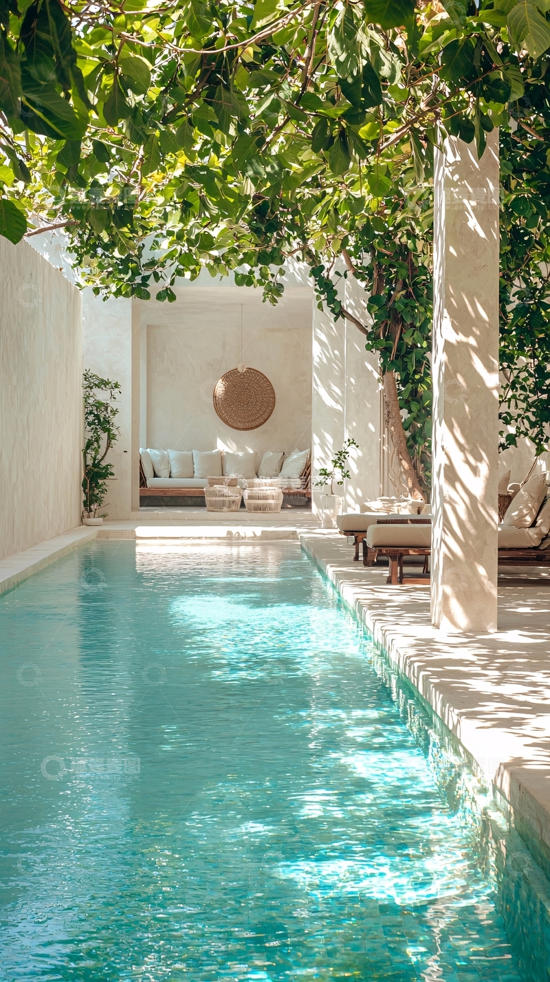 高清大图下载【趣麦麦图】阳光庭院泳池休闲场景