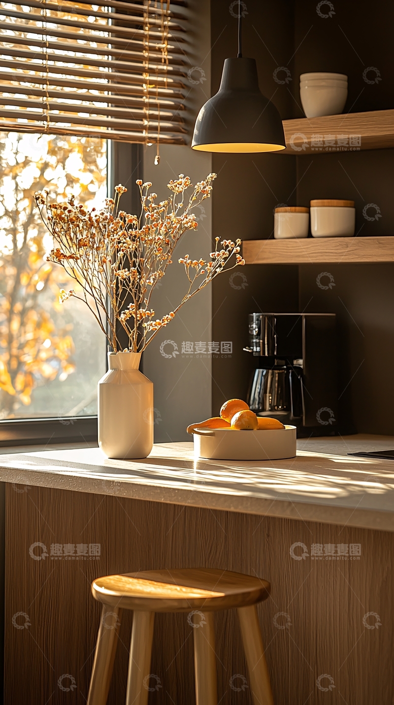 高清大图下载【趣麦麦图】秋日阳光下的温馨厨房一角