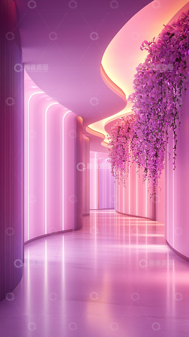 高清大图下载【趣麦麦图】梦幻紫色走廊与垂挂花朵