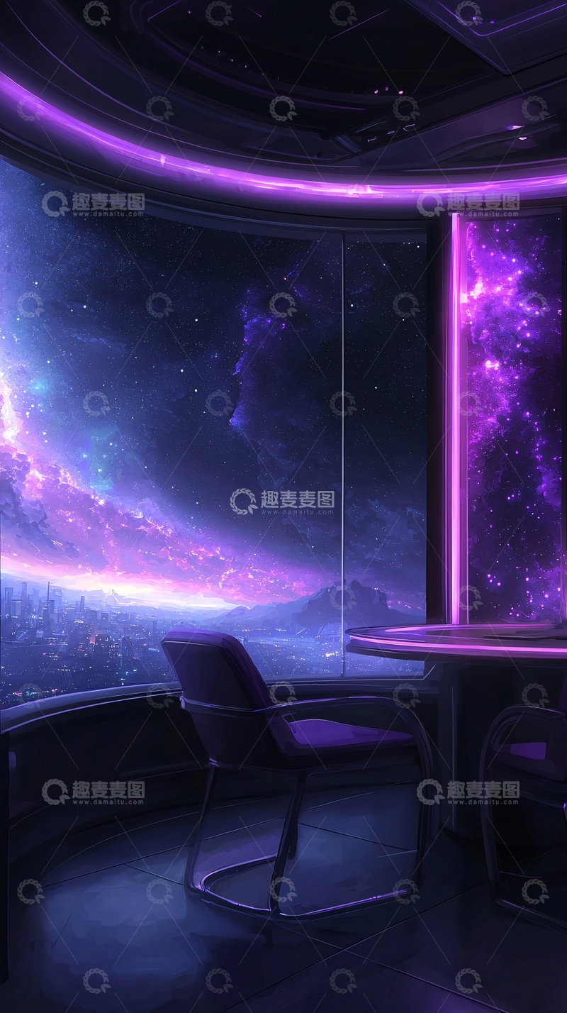 高清大图下载【趣麦麦图】未来太空站中的星空视角