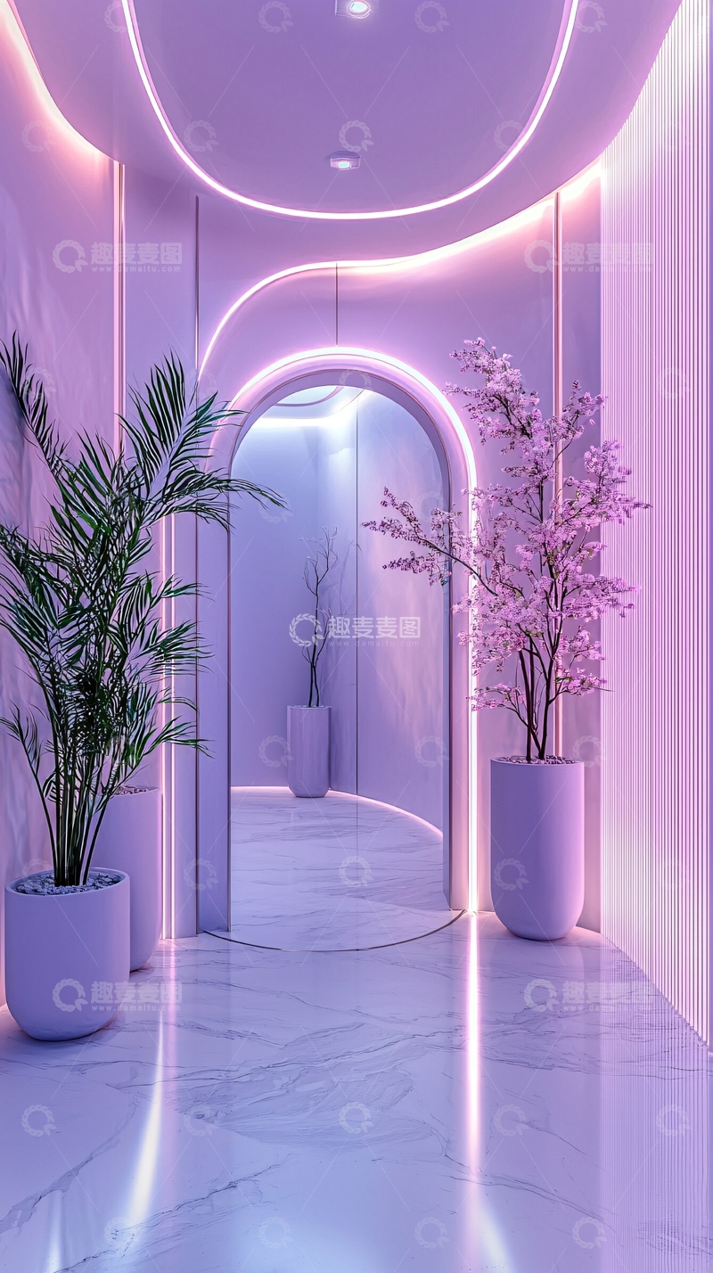 高清大图下载【趣麦麦图】梦幻紫色光影走廊