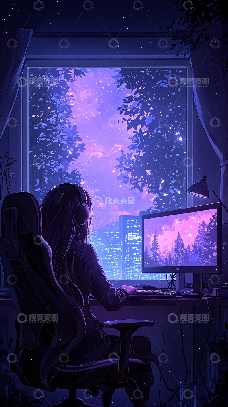 夜晚星空下的电脑游戏场景