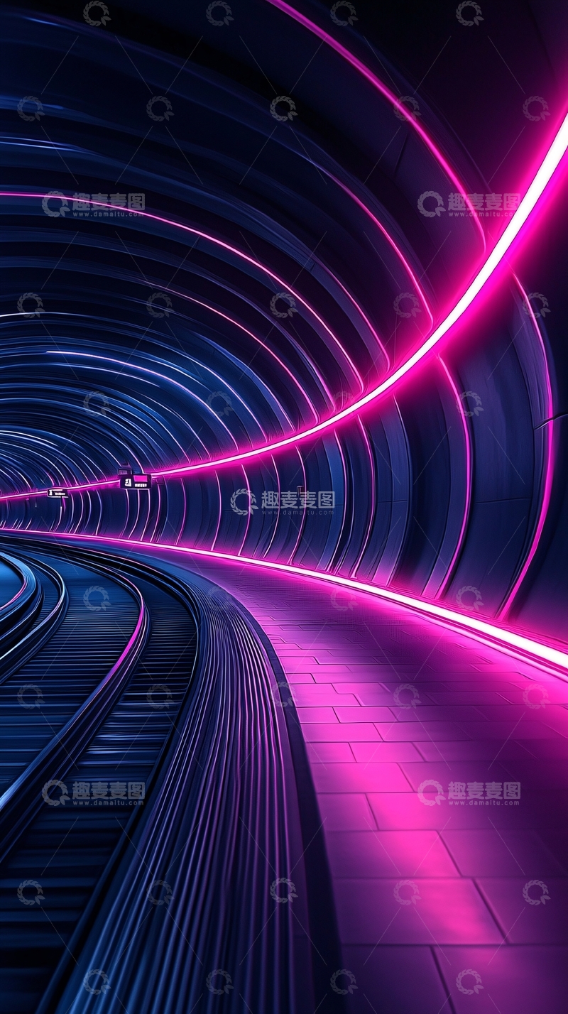 高清大图下载【趣麦麦图】未来感霓虹灯隧道