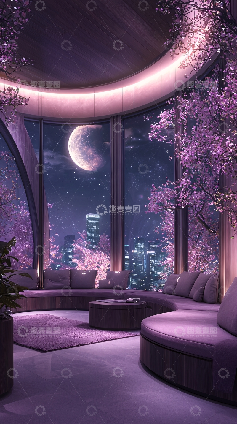 高清大图下载【趣麦麦图】梦幻星空下的紫色客厅