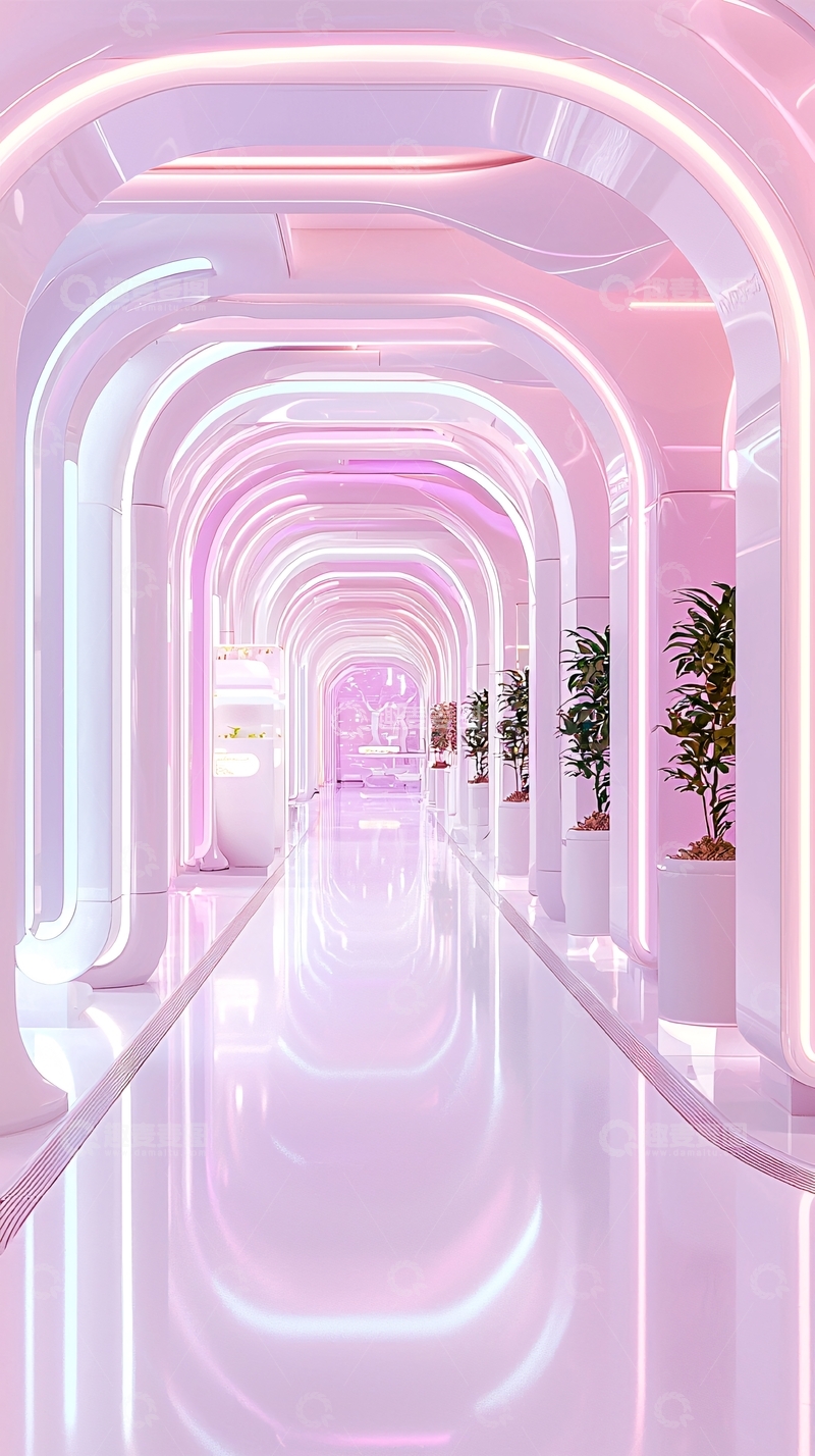 高清大图下载【趣麦麦图】未来感粉色走廊
