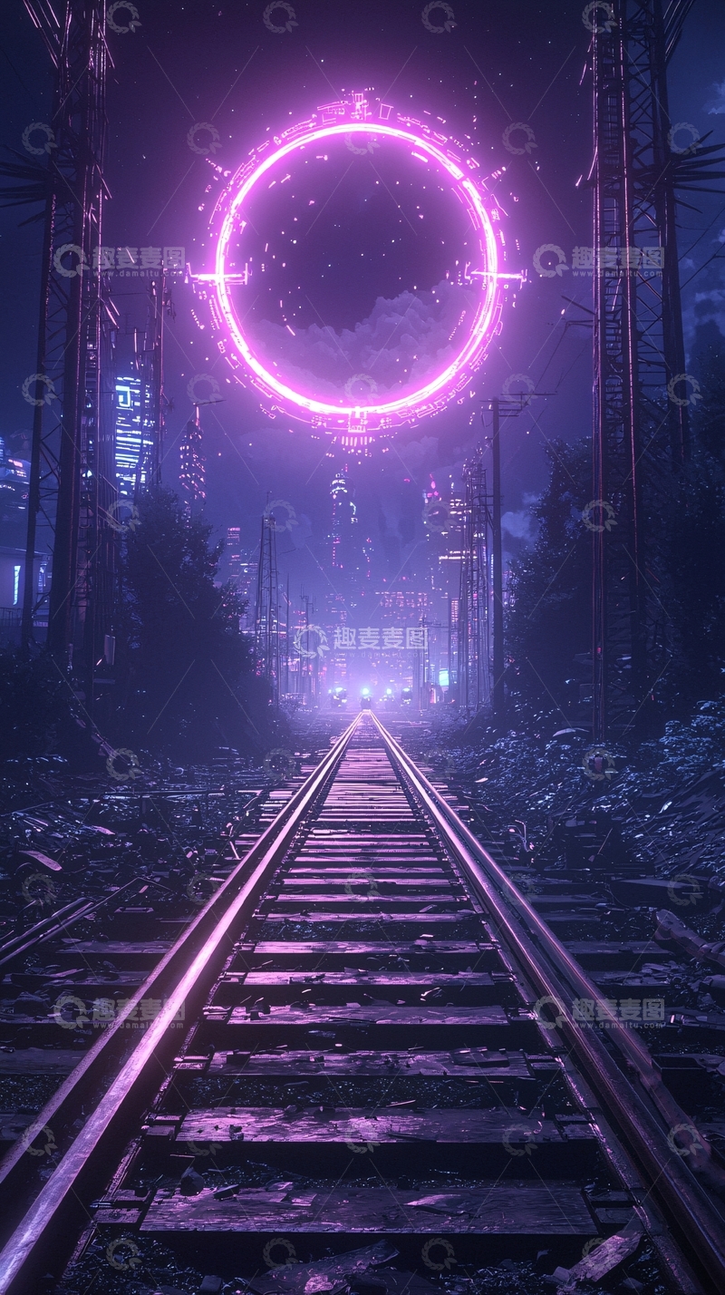 高清大图下载【趣麦麦图】未来科技铁轨夜景
