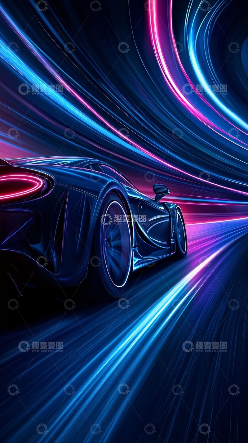 高清大图下载【趣麦麦图】蓝色跑车动态模糊背景