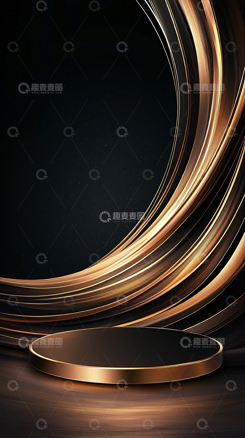 高清大图下载【趣麦麦图】金色光环下的圆形舞台背景