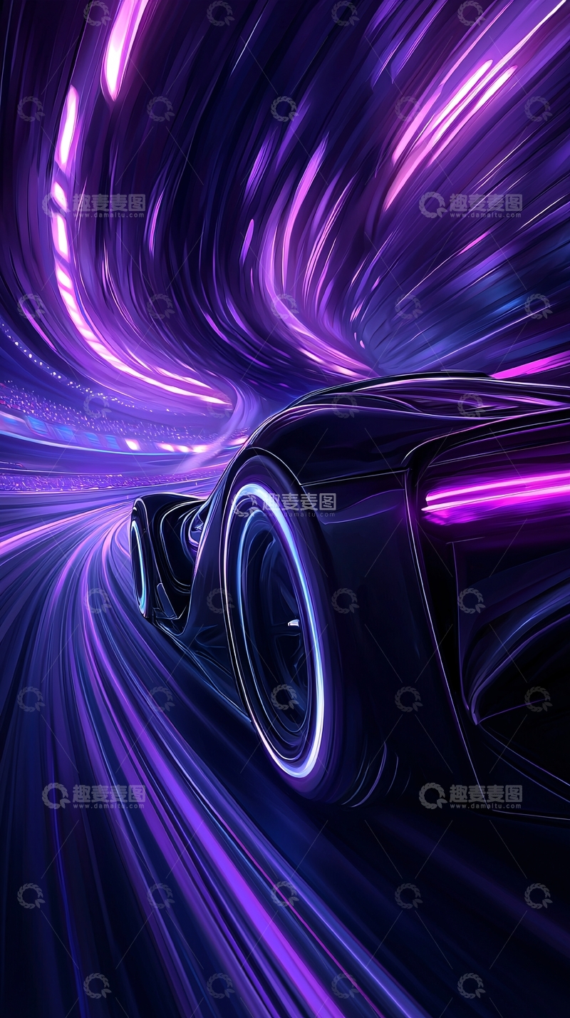 高清大图下载【趣麦麦图】紫色赛道上的未来汽车