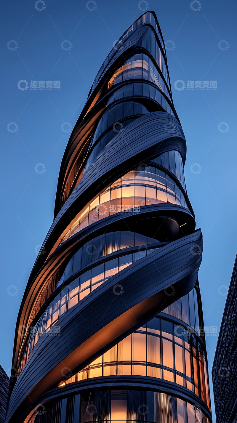 高清大图下载【趣麦麦图】现代螺旋形建筑夜景