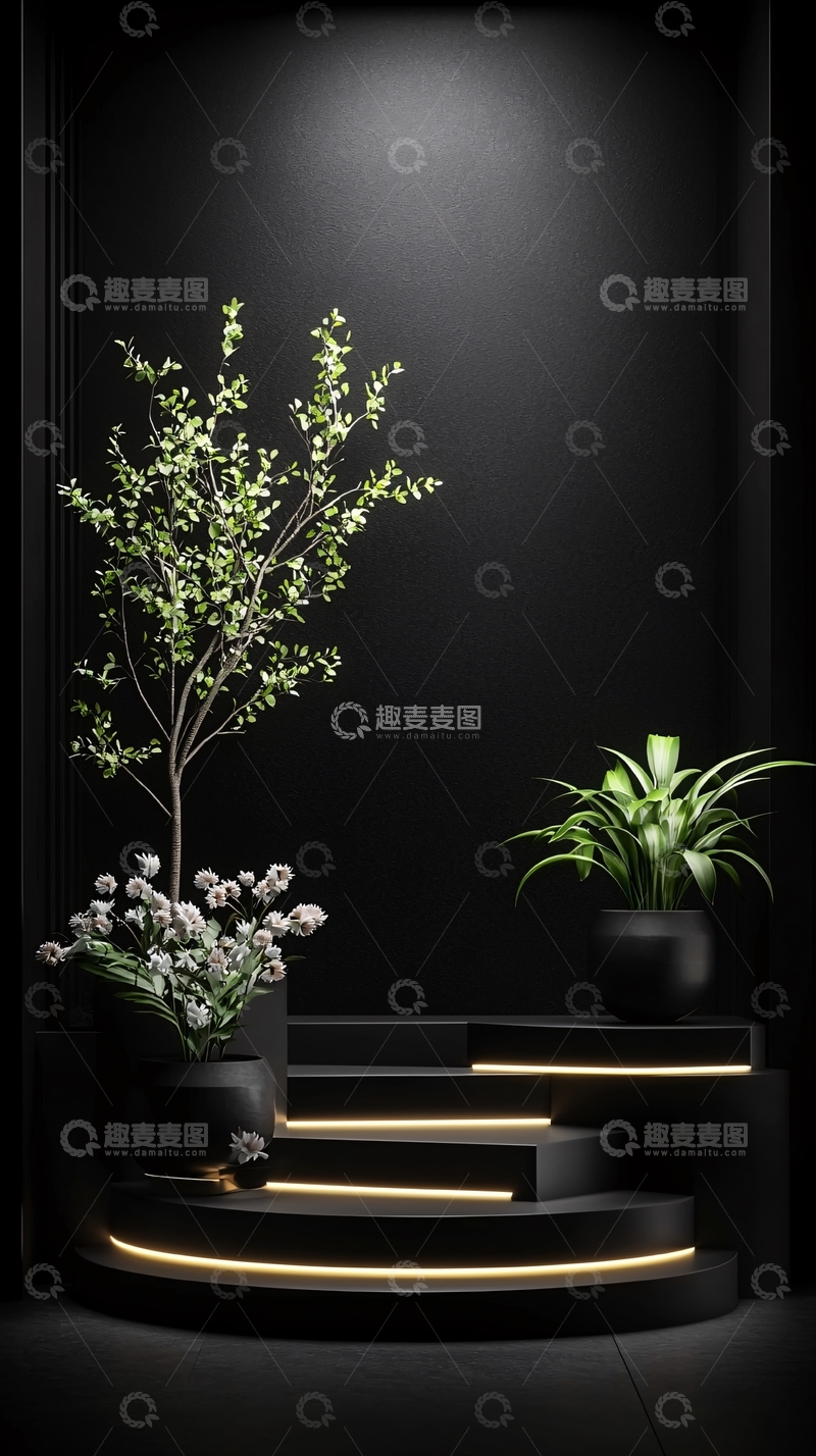 高清大图下载【趣麦麦图】现代简约楼梯植物装饰场景