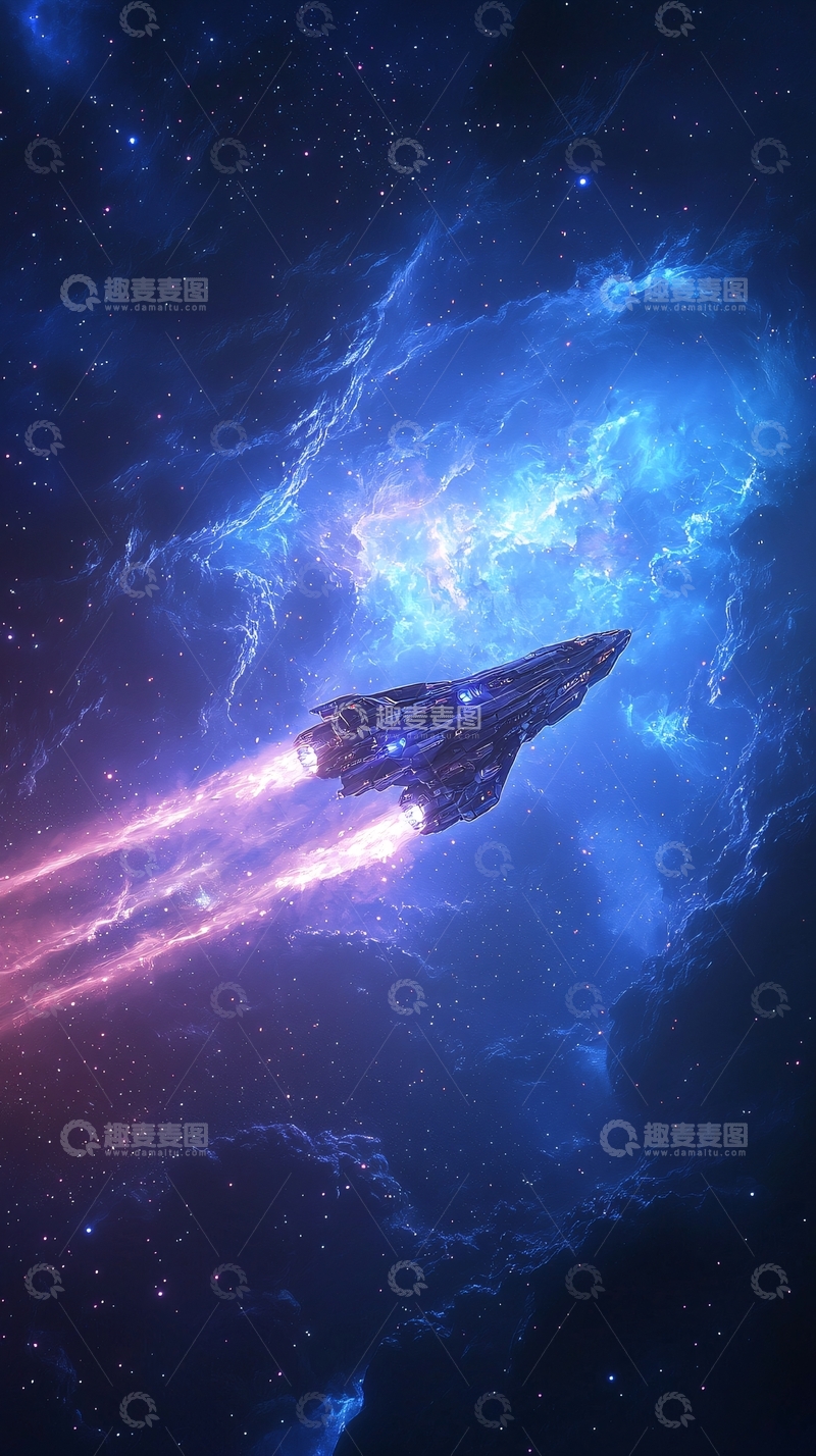 高清大图下载【趣麦麦图】星际飞船穿越星云