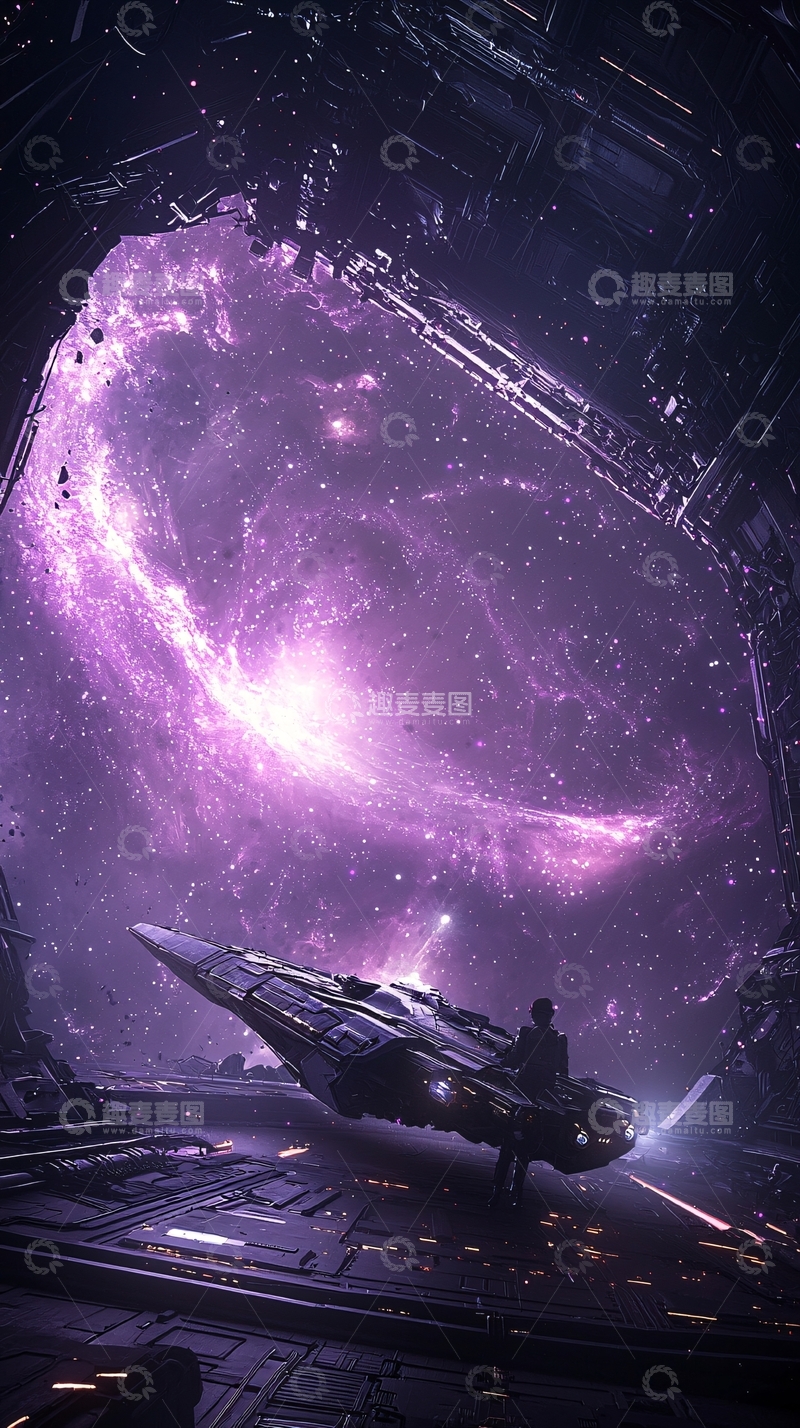 高清大图下载【趣麦麦图】星际飞船与银河系