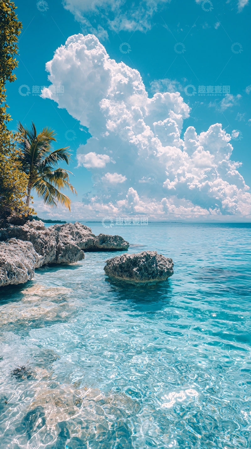 高清大图下载【趣麦麦图】热带海滩清澈海水蓝天白云