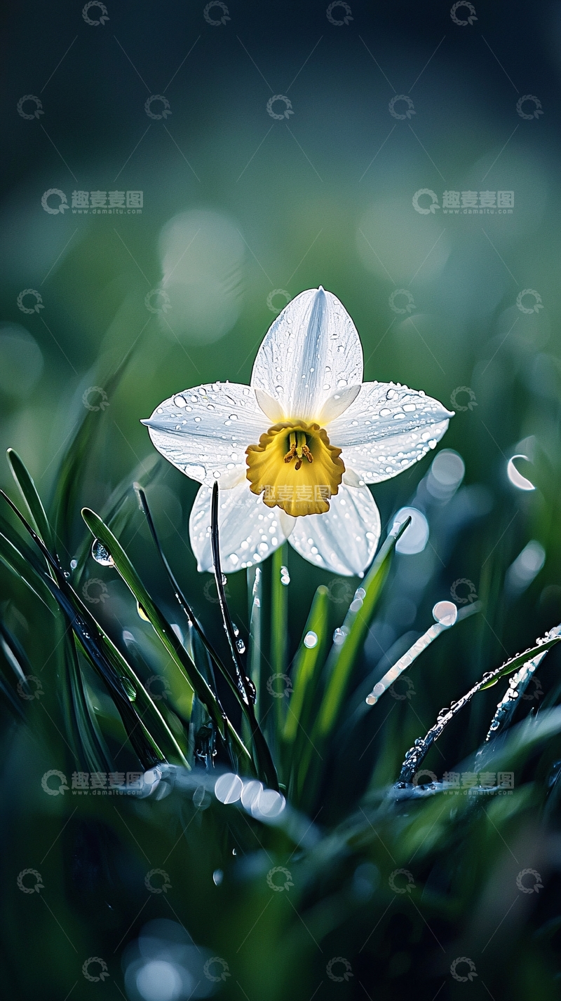 高清大图下载【趣麦麦图】露珠中的白色花朵