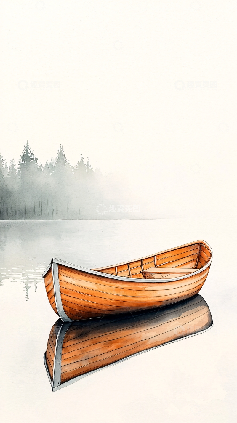 高清大图下载【趣麦麦图】晨雾中的木舟