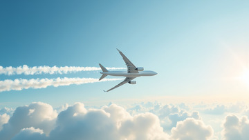 飞机客机飞行在晴朗的蓝天之中