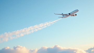 飞机客机向晴朗的蓝天之中飞行