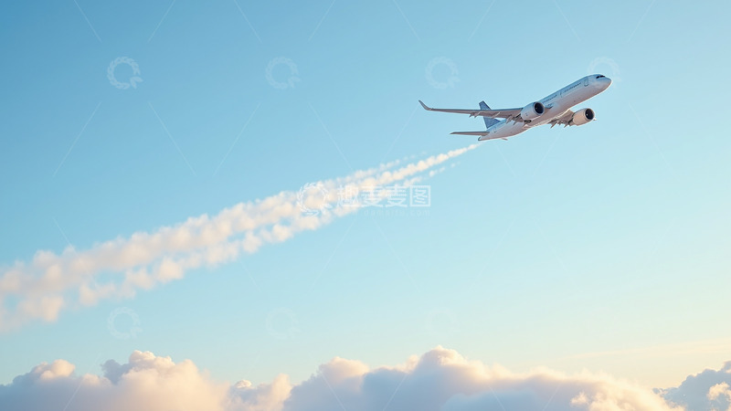 高清大图下载【趣麦麦图】飞机客机向晴朗的蓝天之中飞行