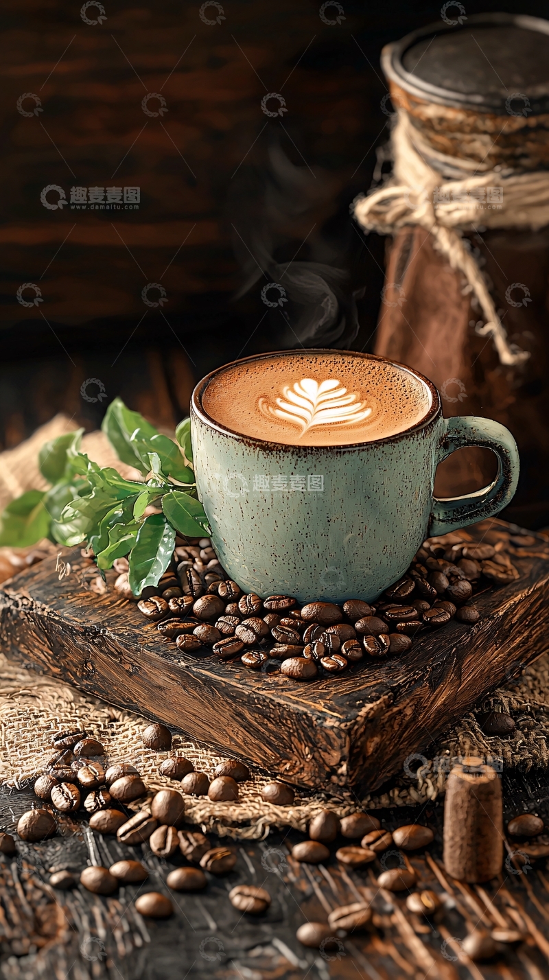 高清大图下载【趣麦麦图】咖啡豆与热饮的艺术摆拍