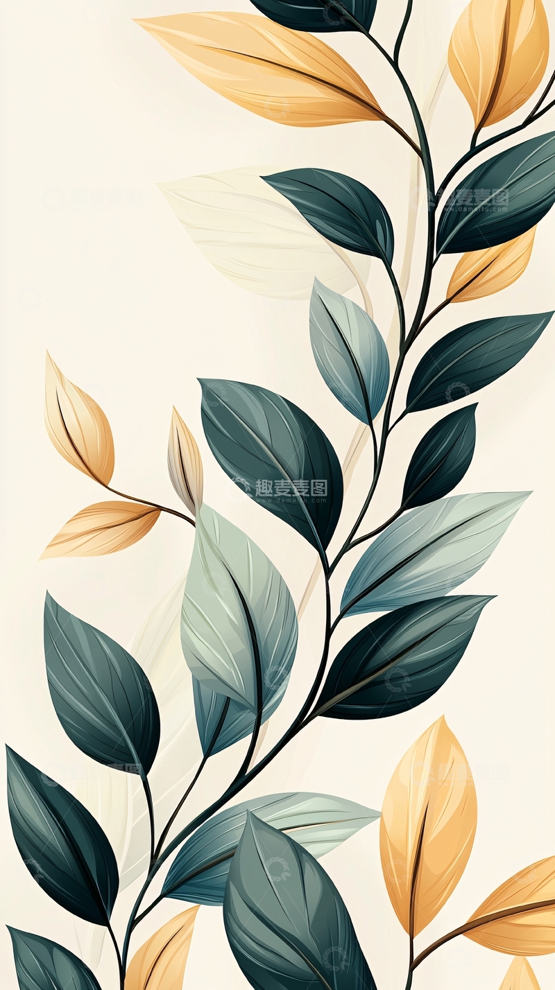 高清大图下载【趣麦麦图】秋日色彩斑斓的树叶插画