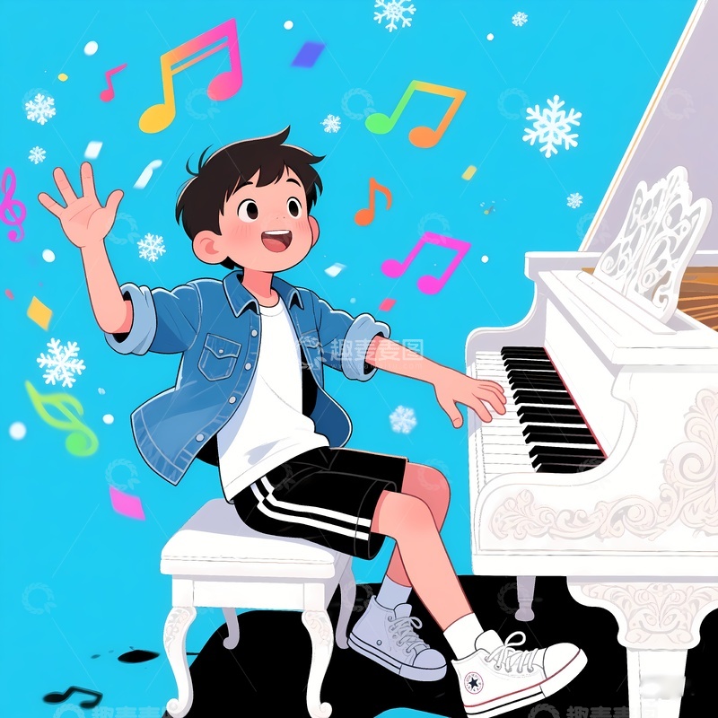 卡通儿童学钢琴