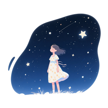 夏季卡通星空下的女孩插画