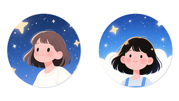 夏季卡通星空下的女孩