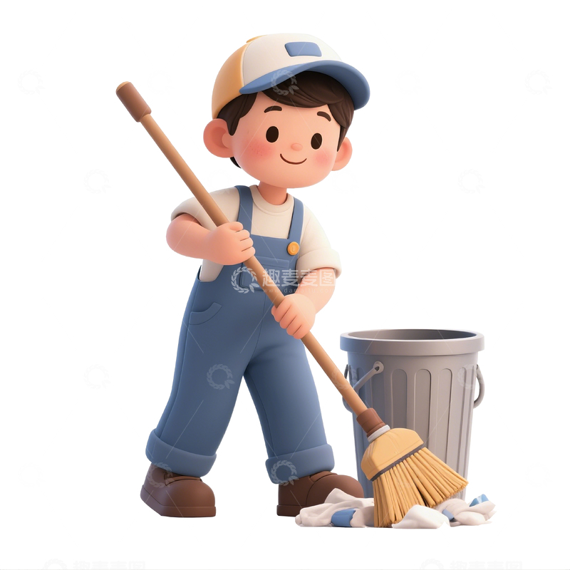 源文件下载【趣麦麦图】卡通扫地的男孩元素