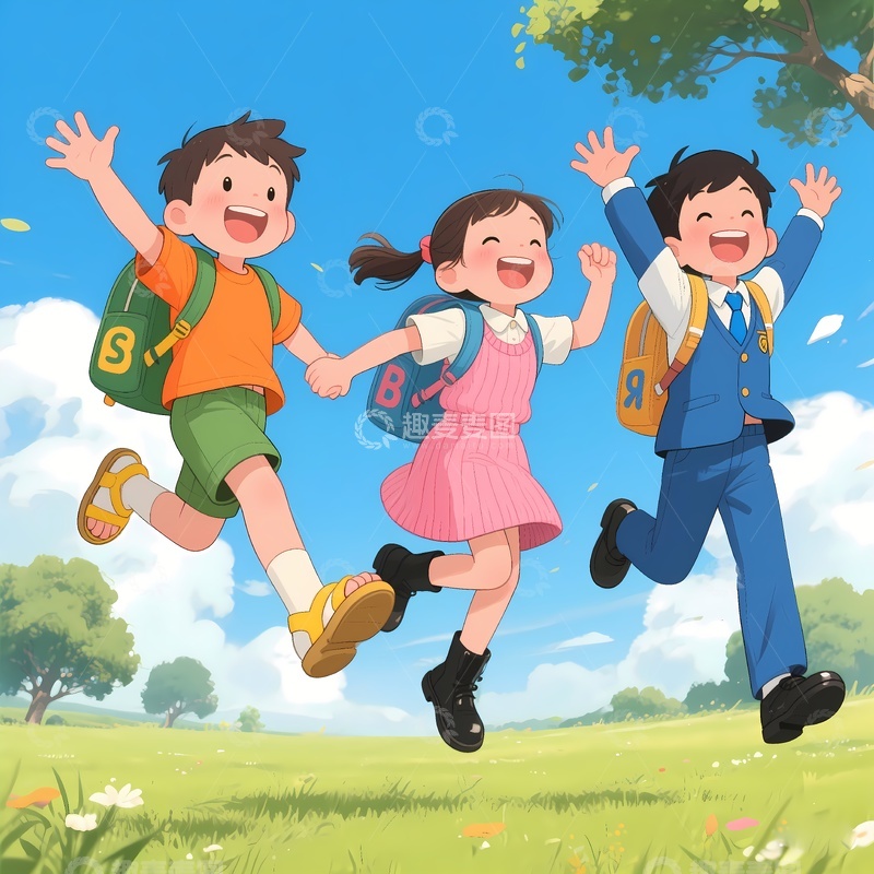 高清大图下载【趣麦麦图】儿童开心上学