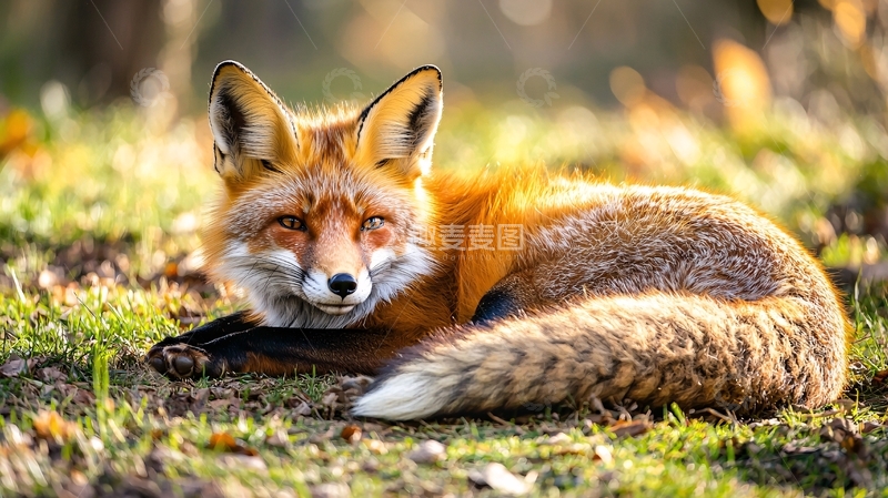 高清大图下载【趣麦麦图】秋日草地上的狐狸