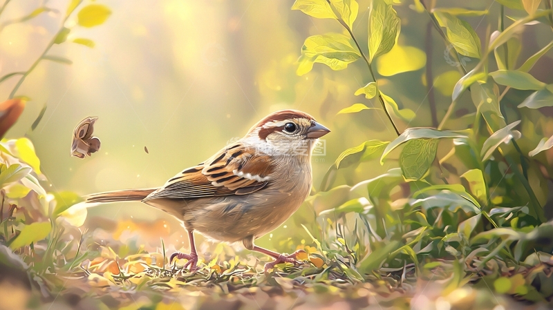 高清大图下载【趣麦麦图】阳光下的小麻雀