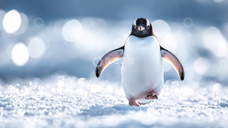 高清大图下载【趣麦麦图】企鹅在雪地行走