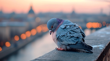 城市黄昏中的鸽子