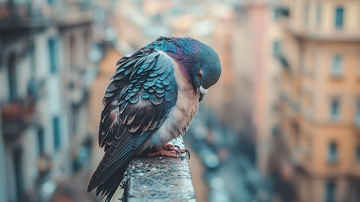 城市鸟瞰视角下的鸽子