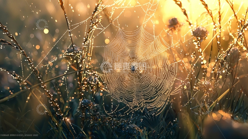 高清大图下载【趣麦麦图】晨露中的蜘蛛网