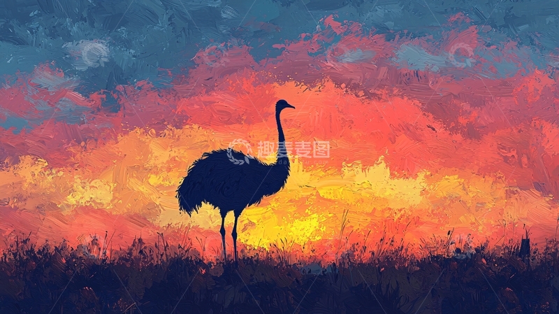 高清大图下载【趣麦麦图】夕阳下的孤独鸟