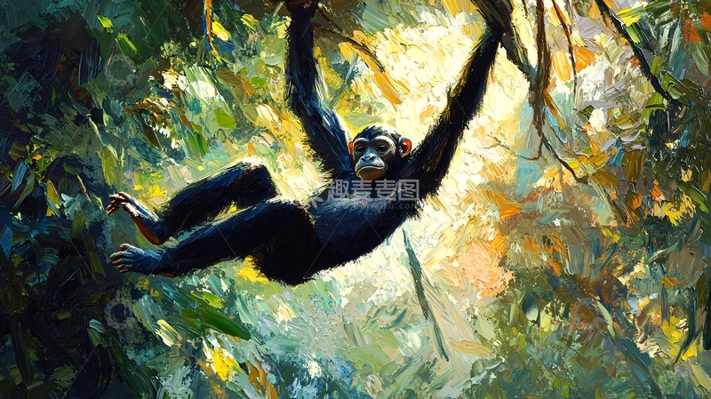 高清大图下载【趣麦麦图】森林中的黑猩猩