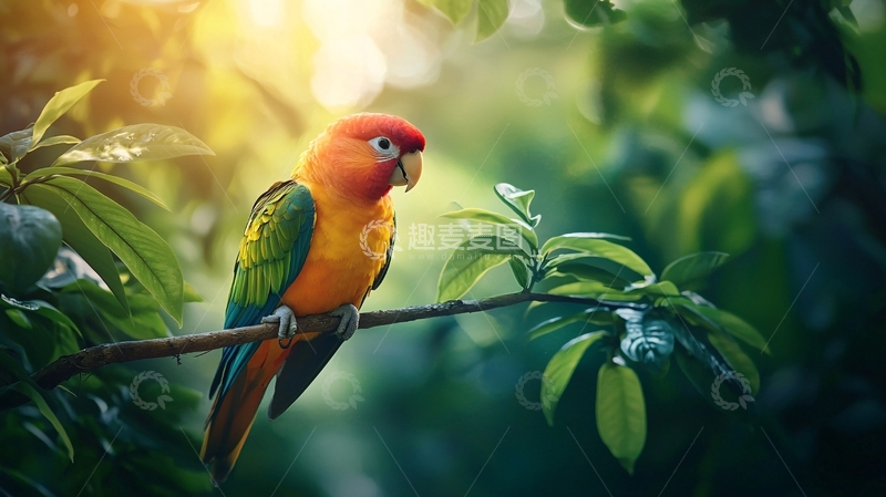 高清大图下载【趣麦麦图】热带雨林中的五彩鹦鹉