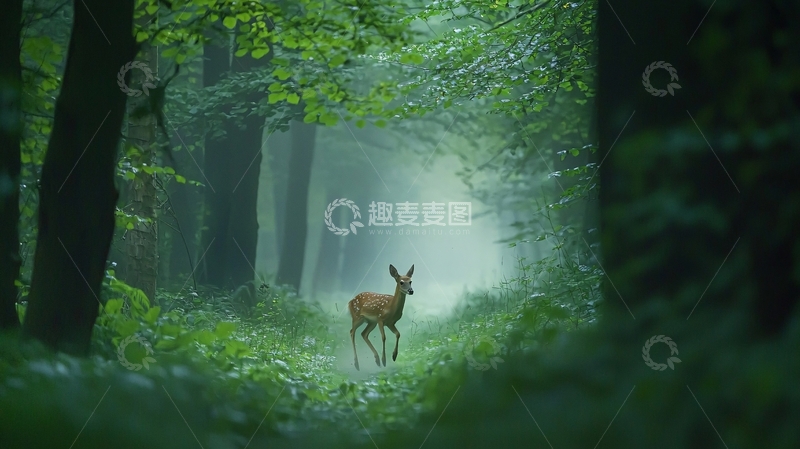 高清大图下载【趣麦麦图】晨雾中的小鹿