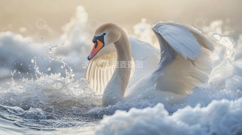 高清大图下载【趣麦麦图】白鹅在水中飞翔