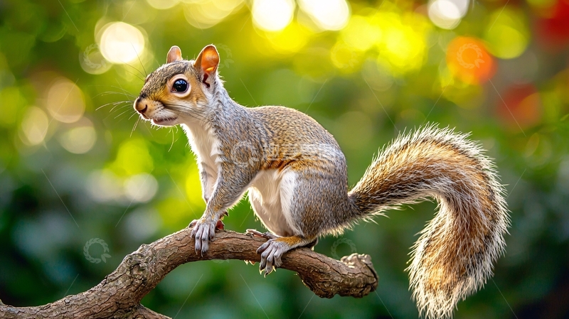高清大图下载【趣麦麦图】阳光下的松鼠树枝特写