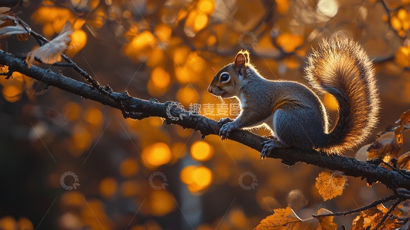 高清大图下载【趣麦麦图】秋日阳光下的松鼠