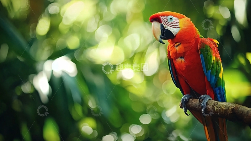 高清大图下载【趣麦麦图】热带雨林中的五彩鹦鹉