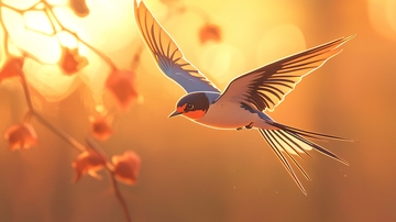 秋日黄昏飞翔的燕子