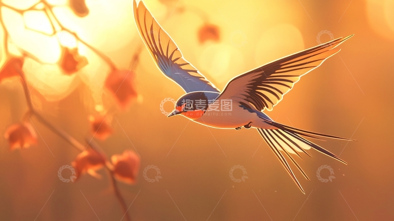 高清大图下载【趣麦麦图】秋日黄昏飞翔的燕子